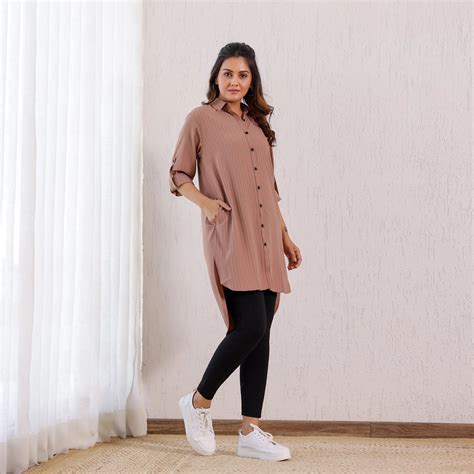 Pastel Brown High Low Stripes Shirt – Vivika Fashion