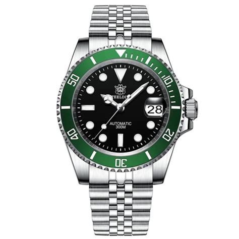 Steeldive SD1953 Sub Men Dive Watch V2 Black/Green Dial With Jubilee B ...