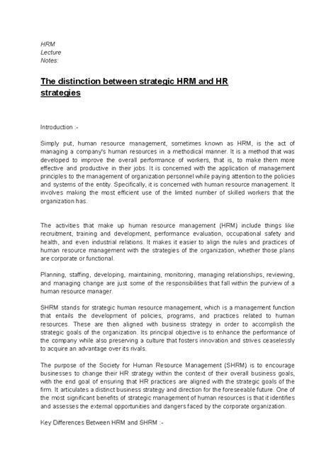 The distinction between strategic HRM and HR strategies - HRM Lecture ...
