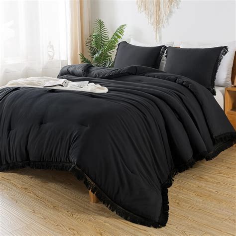 Amazon.com: Andency Black Comforter Set King Size, 3 Pieces Boho Tassel ...