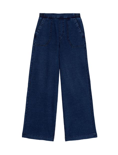 Buy Denim Elasticated Waist Wide Leg Trousers at Marks & Spencer