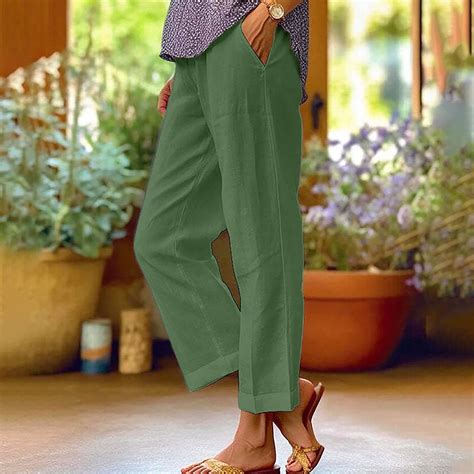 HTNBO Women's Summer Casual Cotton Linen Straight Leg Cropped Pants ...