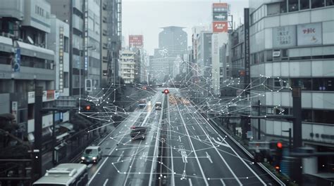 A digital network overlayed on a busy urban street | Premium AI ...