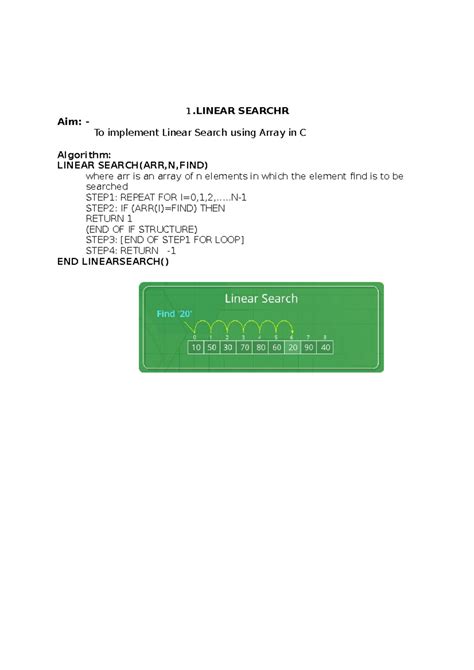 Lab exercise Aim and algorithm - 1 .LINEAR SEARCHR Aim: - To implement ...