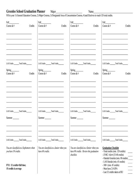 2007-2026 Form Greenlee School Graduation Planner - Blank Fillable ...
