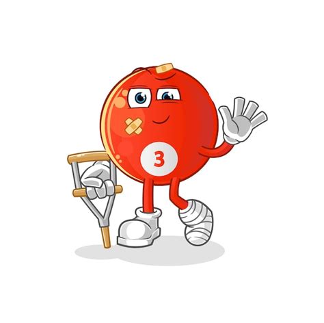 Czerwona kula bilardowa chora z kulejącym kijem kreskówka maskotka ...