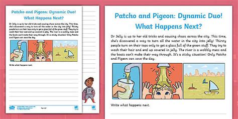 Patcho and Pigeon: Dynamic Duo! What Happens Next? Writing Activity