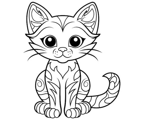 Grafika liniowa kota do kolorowania strony ręcznie rysowane kot czarno ...