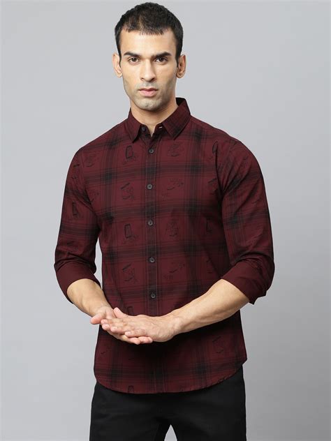 Men's Spread Collar Full Sleeves Big Checks Shirt (Maroon) – DENNIS LINGO