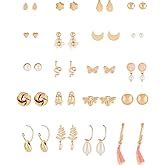 Zaveri Pearls Set of 25 Gold Tone Contemporary Studs & Drop Earrings ...