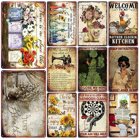 1pc Retro Metal Tin Sign Flower Tin Sign Vintage Kitchen Signs Wall ...