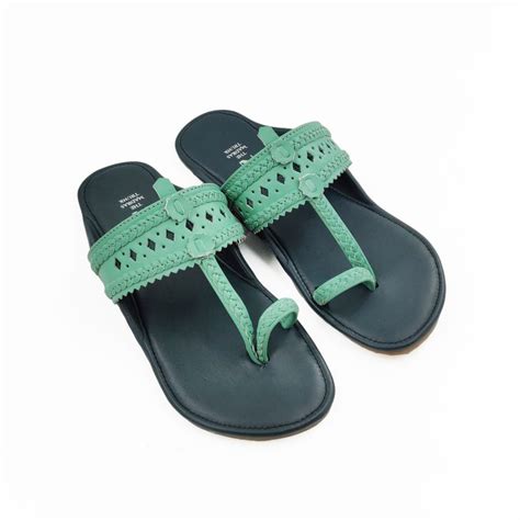 Buy The Madras Trunk Dark Blue Mint Kolhapuris Online