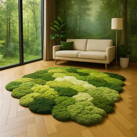 3D Green Textured Moss Rug | Nature Inspired Carpet | Botanical Forest ...