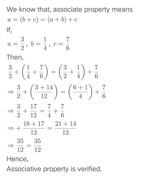 verify associative property of addition for the given rational number ...