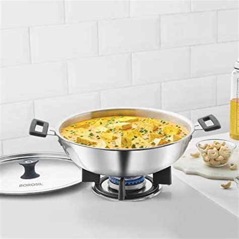 Buy Borosil Stainless Steel Kadhai With Lid, Induction Friendly, Impact ...