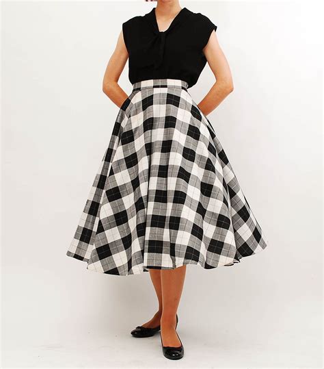 Vintage 1950s Skirt - 50s Full Circle Skirt - Black & White Buffalo ...