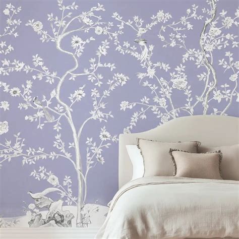 Mint Blossom Vintage Chinoiserie Wallpaper, Lavender | Life n Colors