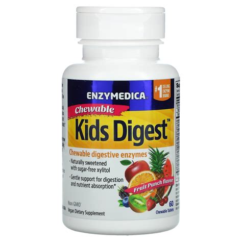 Kids Digest, Chewable Digestive Enzymes, Fruit Punch, 60 Chewable ...