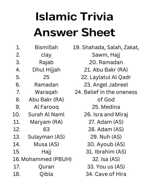 Islamic Trivia Questions and Answers - Etsy