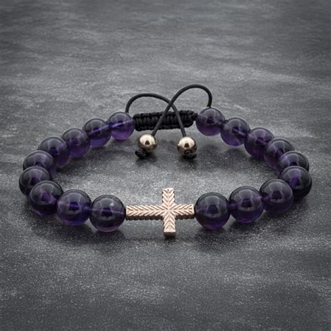 Amethyst Beaded Cross Bracelet For Men