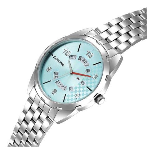 Sonata RPM Analog with Date Blue Dial Stainless Steel Strap Watch for Men