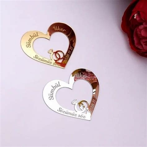 Custom Heart Shape Name Tag, Rose Gold Acrylic Mirror Tag, Baptism ...