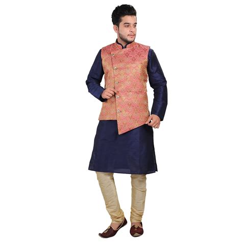 Buy Sadree Men's Silk Kurta Pajama Jacket Set Latest (Birthday,Wedding ...