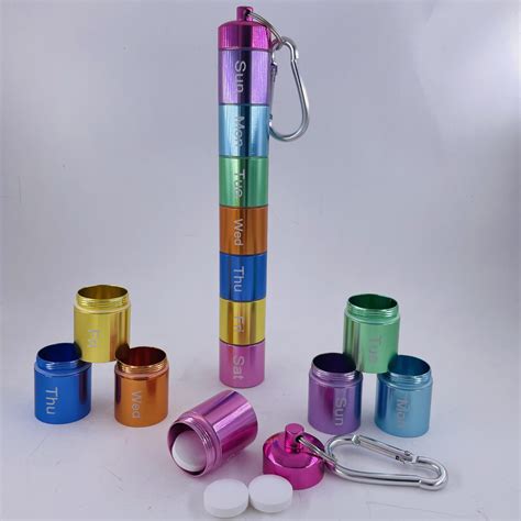 Weekly Metal Pill Box Organizer 7 Day Portable Waterproof Keychain Pill ...