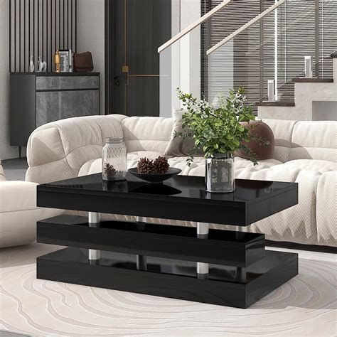 Amazon.com: Modern 2-Tier Coffee Table with Silver Metal Legs ...