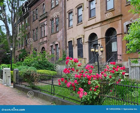 Old Brownstone Type Apartment Buildings Stock Photo - Image of tree ...