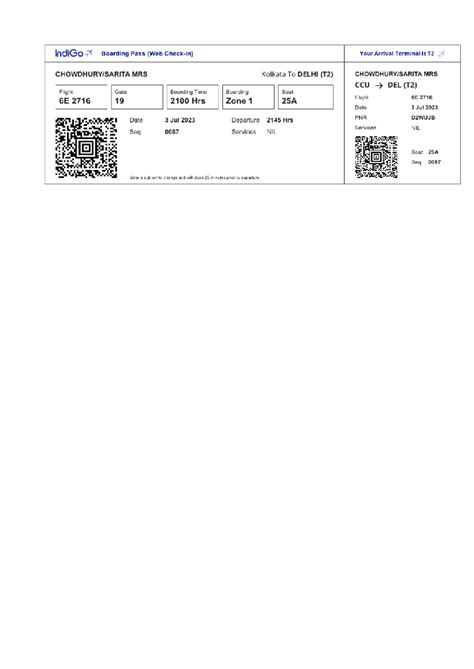 IndiGo Flight 6E 2716 Boarding Pass - Kolkata to Delhi (T2) - Studocu