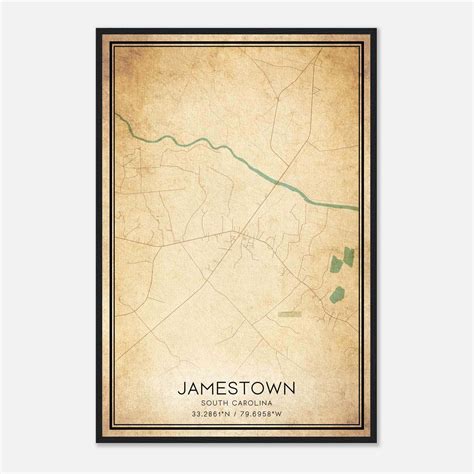 Vintage Jamestown South Carolina Map Poster, Jamestown SC City Road Wall Art Print - Custom Maps ... - map of jamestown south australia