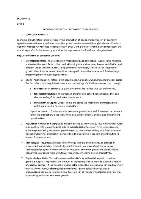 ECO-UNIT 3: Economic Growth vs. Economic Development Analysis - Studocu