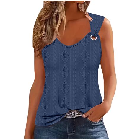 Dealovy Tank Tops for Women V Neck Sleeveless Loose Fitted Eyelet Tees ...