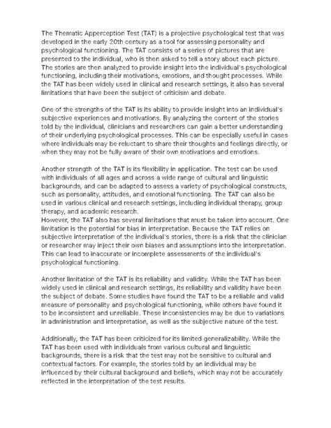 The Thematic Apperception Test (TAT) is a projective psychological ...