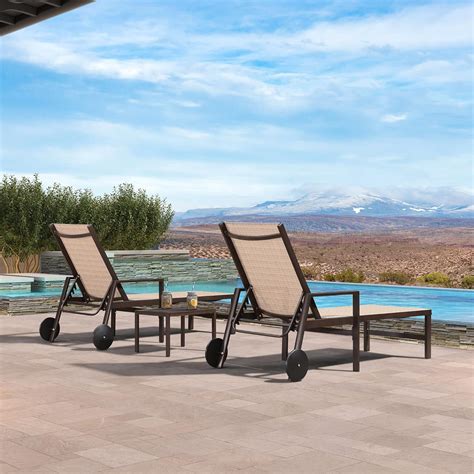 PURPLE LEAF Pool Lounge Chairs Set of 3 Aluminum Outdoor Lounge Chairs ...