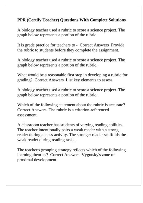 PPR (Certify Teacher) Questions With Complete Solutions - PPR - Stuvia US