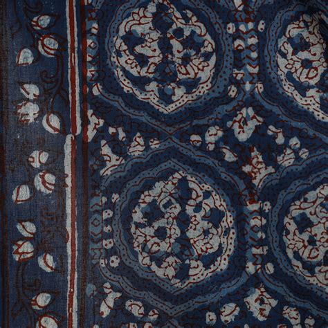Blue Natural Dyed Block Print Cotton Nandana Fabric