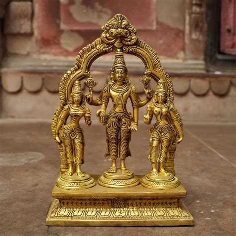 Brass Lord Vishnu, Shridevi and Bhudevi Statue – ArtyCraftz