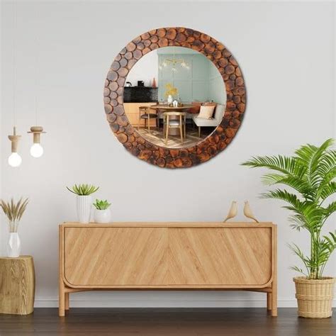 Buy Creation India Craft Wooden Wall Mirror with Antique Frame Round ...