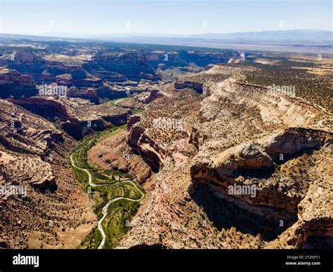 Aerial photograph from The Wedge, overlooking the San Rafael River ...