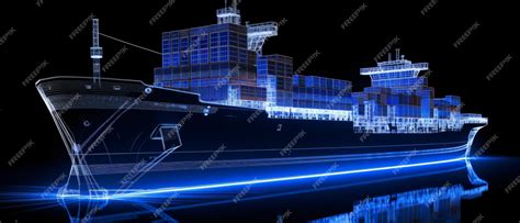 3d model of a container ship glowing blue wire frame | Premium AI ...