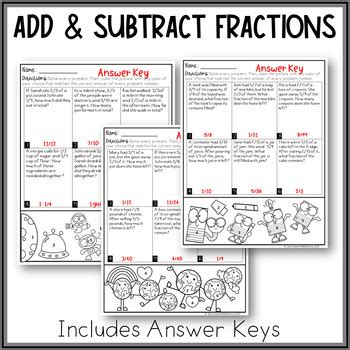 Word Problems with Fractions Adding and Subtracting PDF 的图像结果