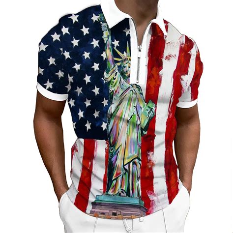 MITCOWBOYS Mens Shirts, Mens Shirts Usa Flag Short Sleeve 1/4 Zipper ...