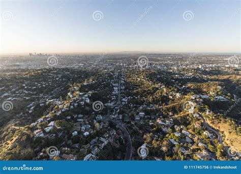 Beachwood Canyon Hollywood Hills Morning Aerial Los Angeles Stock Photo ...