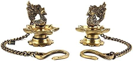 Buy Two Moustaches Brass Peacock Carved Hanging Diya Set, Antique ...