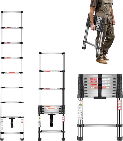 VEVOR Telescoping Ladder, 8.5ft Stainless Steel Lightweight Extension ...