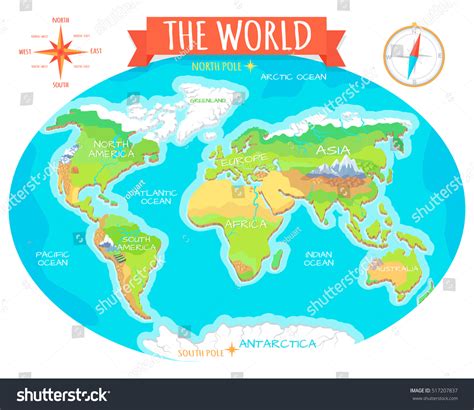 World Geographical Map Names Continents Oceans Stock Vector (Royalty Free) 517207837 | Shutterstock