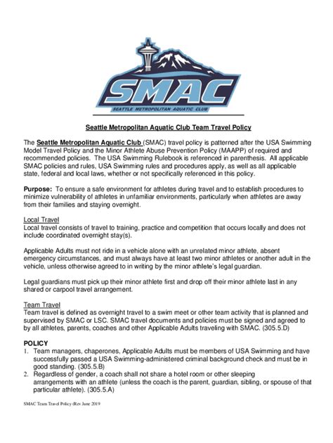 Fillable Online Seattle Metropolitan Aquatic Club Team Travel Policy ...
