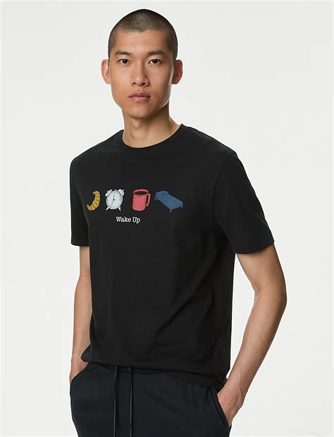 Buy Pure Cotton Morning Icons Graphic Pyjama Top at Marks & Spencer